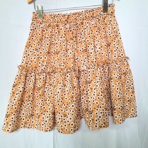 Yellow Flower Print Skirt with Ruffles